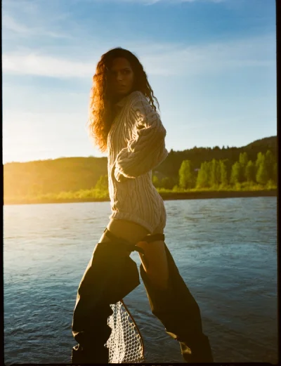 Photo of Nathalie Knit Romper in Neutral on model, view 1