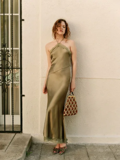 Photo of Jessica Maxi Dress in Green on model, view 1