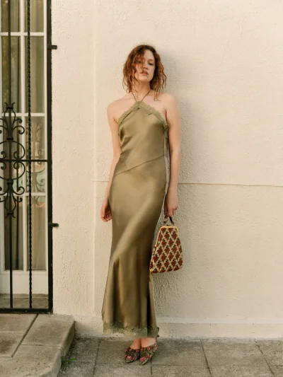 Photo of Jessica Maxi Dress in Green on model, view 1