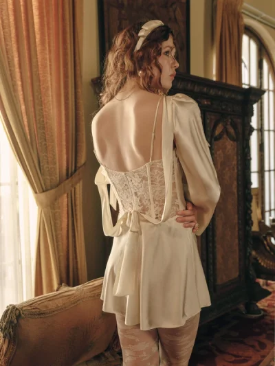 Photo of Camellia Mini Dress in Ivory on model, view 1