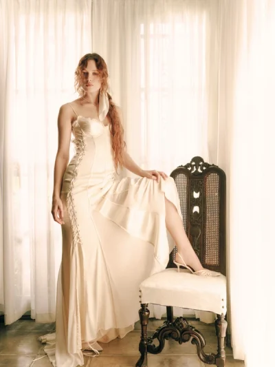 Photo of Valentia Gown in Ivory on model, view 1
