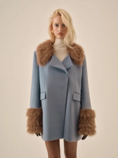 For Love & Lemons Ready-to-Wear — model wearing periwinkle blue coat