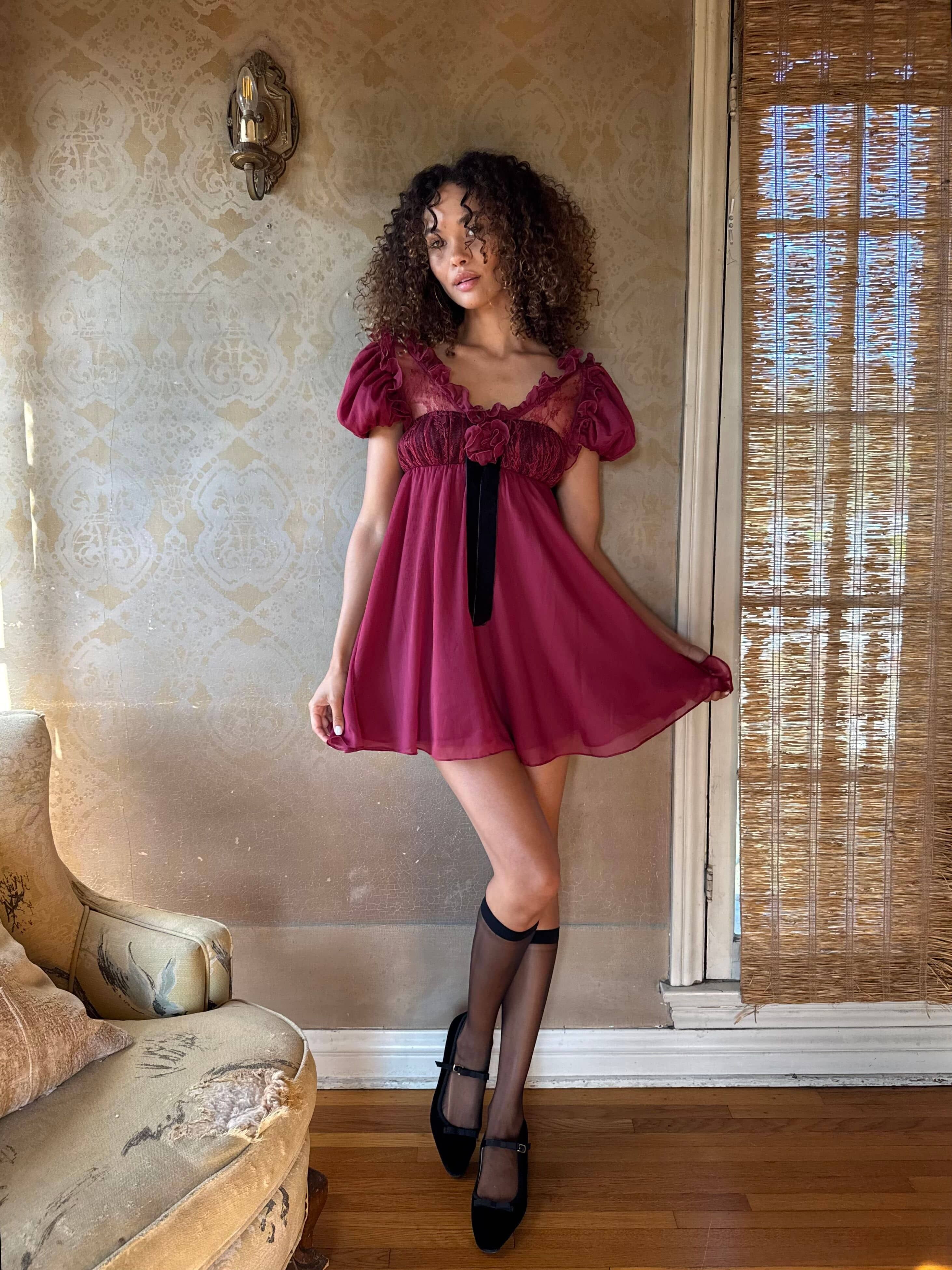 for love and lemons burgundy dress For Love & Lemons Carla Jacquard Midi Dress in Burgundy