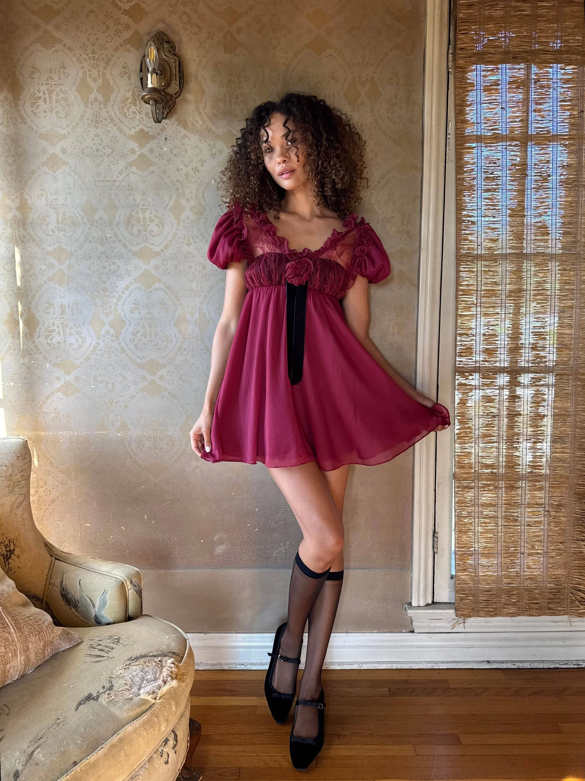 for love and lemons burgundy dress For Love & Lemons Carla Jacquard Midi Dress in Burgundy