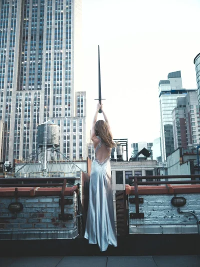 Photo of Dance with Fire Gown in Silver on model, view 1