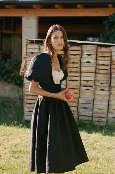 Photo of Valeria Midi Dress in Black on model, view 1